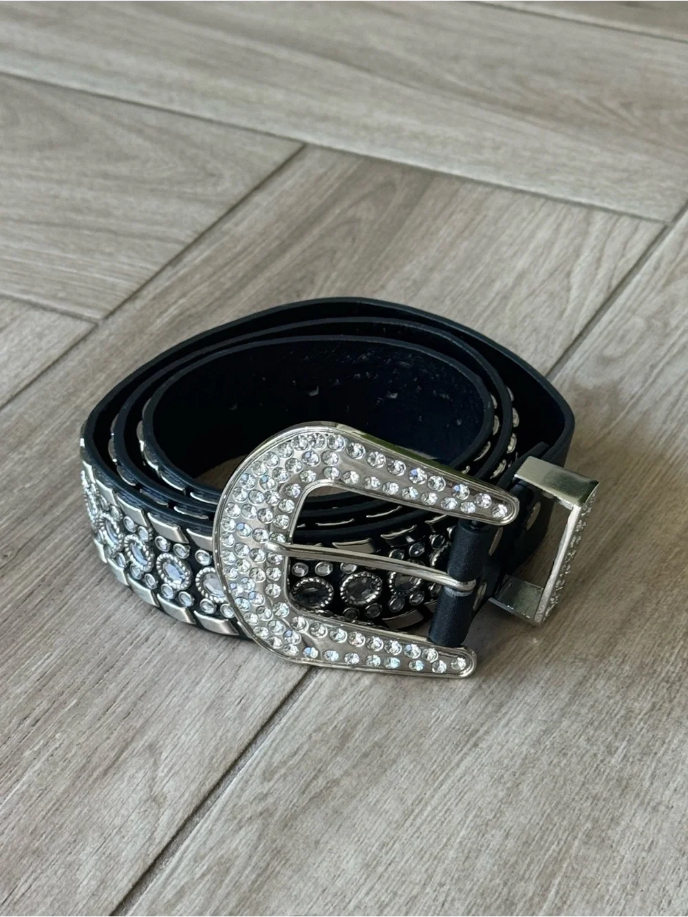 Embellished Black Women's Crystal Rhinestone Western Belt L